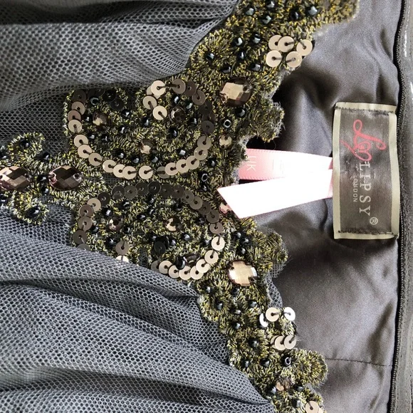 Lipsy London embellished, Bustier type, satin tie. Size 6. Sheer overlay 32x18 - Picture 4 of 4